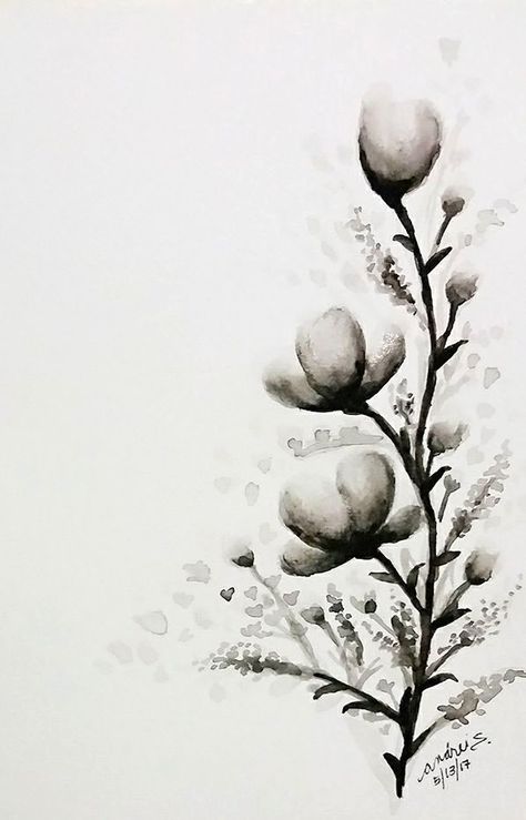 My watercolor painting. I have a friend who requested black and white floral painting. I thought I couldn't do it because I was into vibrant colors. But then I loved this endeavor. And she loved it too. Classic. Ink Painting Black, Black And White Floral Painting, Black Watercolor Flowers, Black And White Watercolor Tattoo, Black Watercolor Painting, Dark Watercolor Paintings, Monochrome Watercolor Paintings, Dark Watercolor Art Inspiration, Watercolor Art Black And White