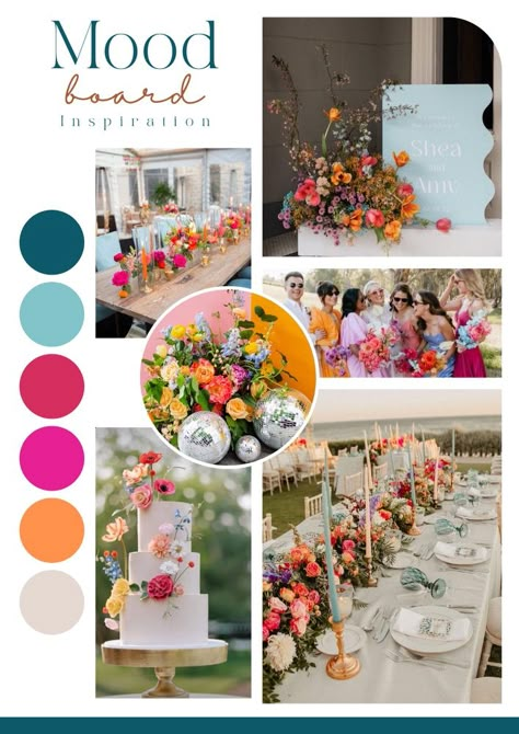 Bright Happy Wedding Colors, Bright Color Wedding Theme, Bridesmaids Theme, Wild Flower Wedding Theme Color Schemes, Summer Wedding Bridesmaids, August Wedding Colors, Wedding Theme Color Schemes, Bride 2024, Wildflower Wedding Theme