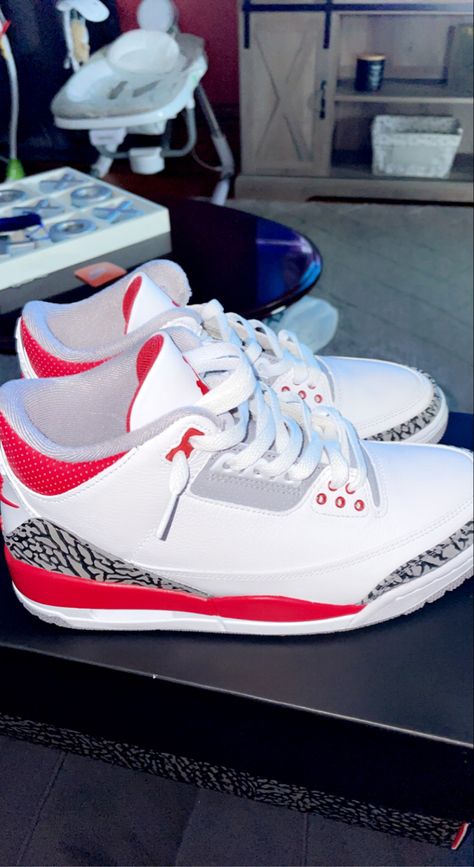 Jordan 3s Fire Red Outfit, Air Jordan 3 Fire Red Outfit, Shoes Jordan 3, Fire Shoes Sneakers, Red Shoes Jordans, Outfits With Jordan 3s Red, Red 3s Jordans Outfit, Fire Red Jordan 3 Outfit, Red Jordans 4s