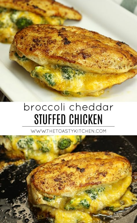 Broccoli Cheddar Stuffed Chicken by The Toasty Kitchen #broccolicheddar #broccoli #cheddar #cheese #chicken #entree #dinner #easydinner #dinnerrecipe #recipe #cheese Broccoli Cheddar Stuffed Chicken, Broccoli Stuffed Chicken Breast, Chicken And Cheese Recipes, Chicken Entree, Broccoli Cheddar Chicken, Cheese Stuffed Chicken Breast, Chicken Breast Recipes Baked, Cheddar Chicken, Cheese Stuffed Chicken