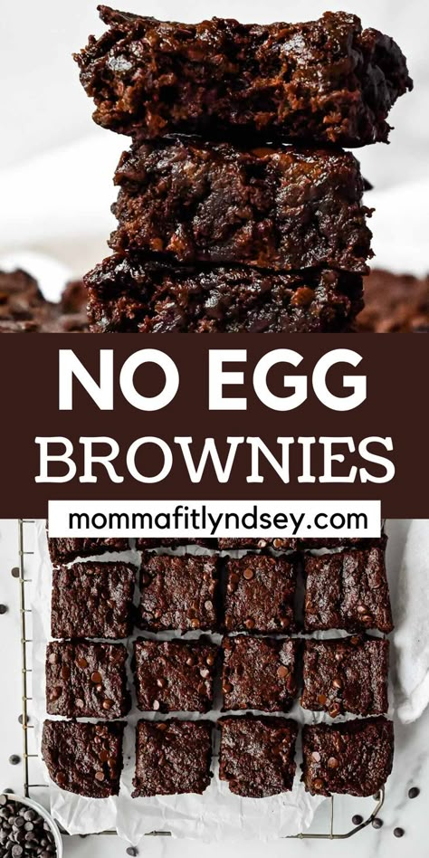 stack of eggless brownies and sliced brownies on a cooling rack. One Egg Brownies, 1 Egg Dessert Recipes, No Egg Chocolate Desserts, Gluten Free Egg Free Brownies, Egg Less Brownies Recipes, Gf Egg Free Desserts, Egg Free Brownies Easy, Dairy And Egg Free Brownies, Dessert Recipes Easy No Eggs