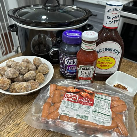 Crockpot Meatballs and Little Smokies - Cooking in the Midwest Lil Smokies And Meatballs Crock Pot, Bbq Lil Smokies Crock Pot, Bbq Smokies Crockpot, Cocktail Meatballs Crockpot, Crockpot Bbq Meatballs, Bbq Meatballs Crockpot, Cooking In The Midwest, Sweet Meatballs, Crockpot Meat