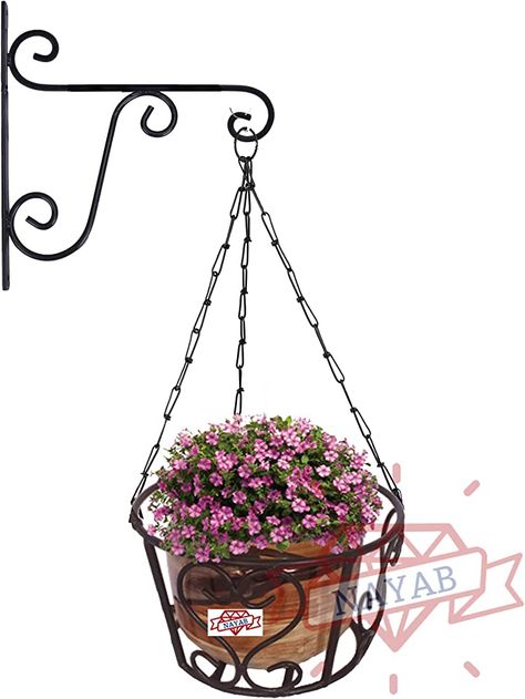 NAYAB Black Iron Art Hanging Chain Baskets Flower Pot Holder Plant Stand with L-Bracket - Flower Pots Hanger Garden Decoration Indoor Outdoor Water Hanging Baskets : Amazon.in: Garden & Outdoors Flower Pot Hanger, Hanging Flower Baskets, Pot Hanger, Flower Pot Holder, Hanging Pots, Iron Art, Black Iron, Pot Holder, Garden Decoration