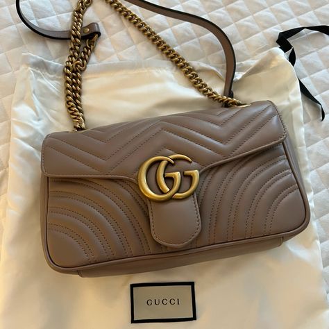 Brand New Gucci Gg Marmont Small Shoulder Bag In Dusty Pink Leather. Matelasse Chevron Leather With Heart. Antique Gold Hardware. Sliding Chain Strap 21.6” Drop Or 11.8” Drop. Dimensions 10”W X 6”H X 3”D. Gucci Marmont Matelasse, Gucci Marmont Small, Gg Marmont Small Shoulder Bag, Gucci Bag Dionysus, Gucci Gg Marmont Small, Canvas Leather Tote Bag, Canvas Leather Tote, Gucci Purse, Girly Bags