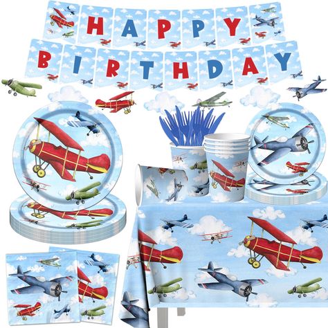 PRICES MAY VARY. 🛫【Airplane Birthday Party Decorations】The party set includes: 1pc "Happy Birthday" and Many aircraft themed elements Banner, 1pc tablecloth, 40pcs disposable paper plates (2 sizes), 20pcs paper cups, 40 napkins, 20 knives, 20 forks,and the number is enough to meet your party decoration and replacement needs. 🛫【Exquisite Design】Our airplane party decorations pattern adopts an airplanes flying in the sky, the blue sky and white clouds, as well as many airplane themed elements, c Airplane Party Decorations, Airplane Birthday Party Decorations, Planes Birthday Party, Forks And Knives, Planes Birthday, Elephant Baby Shower Decorations, Planes Party, Airplane Theme, Airplane Birthday Party