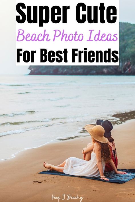 These beach poses with your bestie are so cute. I love that they are easy and fun! Beach Photoshoot Teenagers, Fun Vacation Photo Ideas, Fun Beach Picture Ideas With Friends, Easy Beach Photo Ideas, Cute Poses For 2 Friends, Flattering Beach Poses, Beach Photo Ideas For Friends, Pics To Take At The Beach, Bestie Beach Photos