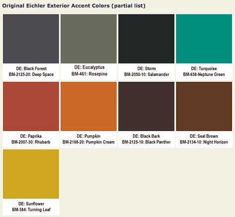 original eichler colors. this may explain the turquoise, pumpkin, yellow color scheme in my childhood home :) Eichler Homes Exterior, Mid Century Exterior Paint Colors, Eichler Exterior, Mid Century Modern Homes Exterior, Accent Paint Colors, Midcentury Decor, Colors Bedroom, Mid Century Modern Exterior, Casa Retro