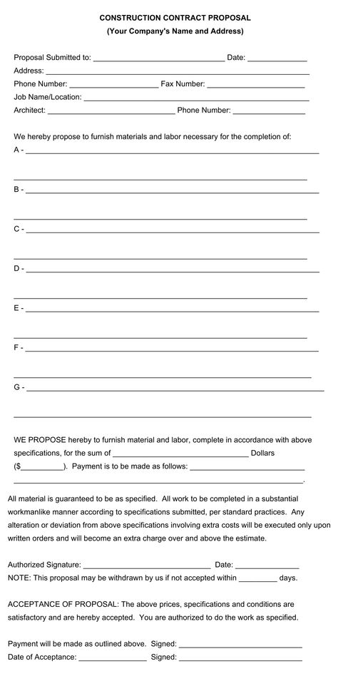 Printable Blank Bid Proposal Forms Free Sunday School Printables, Construction Proposal, Contractor Contract, Sunday School Printables, Time Management Worksheet, Free Proposal Template, Fire Ideas, Proposal Format, Kindergarten Assessment