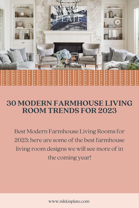 Best Modern Farmhouse Living Rooms for 2023; here are some of the best farmhouse living room designs we will see more of in the coming year! Farmhouse Living Room Designs, Farmhouse Living Rooms, Cottage Style Furniture, Best Farmhouse, Modern Farmhouse Living, Living Room Trends, Interior Design Photos, Modern Farmhouse Living Room, Exposed Brick Walls