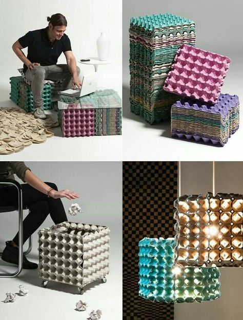 Projek Kayu, Diy Karton, Vika Papper, Diy Lampe, Egg Carton Crafts, Hemma Diy, Kraf Diy, Diy Casa, Cardboard Furniture