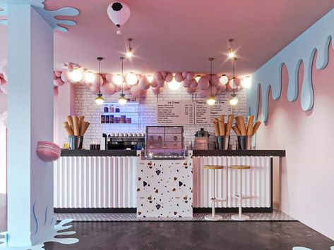 Pink color ice cream store most popular lovely gelato shop design Ice Cream Interior Design Shops, Bakery And Ice Cream Shop Design, Mobile Soft Serve Ice Cream, Colorful Shop Design, Ice Cream Shop Furniture, Gelato Store Design, Cool Ice Cream Shops, Ice Cream Parlor Interior Design, Ice Cream Shop Interior Design Ideas