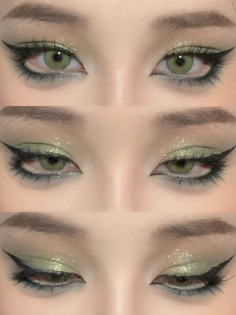 Euphoric Eye Makeup, Hooded Eye Prom Makeup, Blue Eyeshowdow Looks, Green Eyeshadow Douyin, Subtle Fairy Makeup, Green Douyin Makeup, Dark Green Makeup Looks, Sage Green Makeup Look, Enchanted Forest Makeup