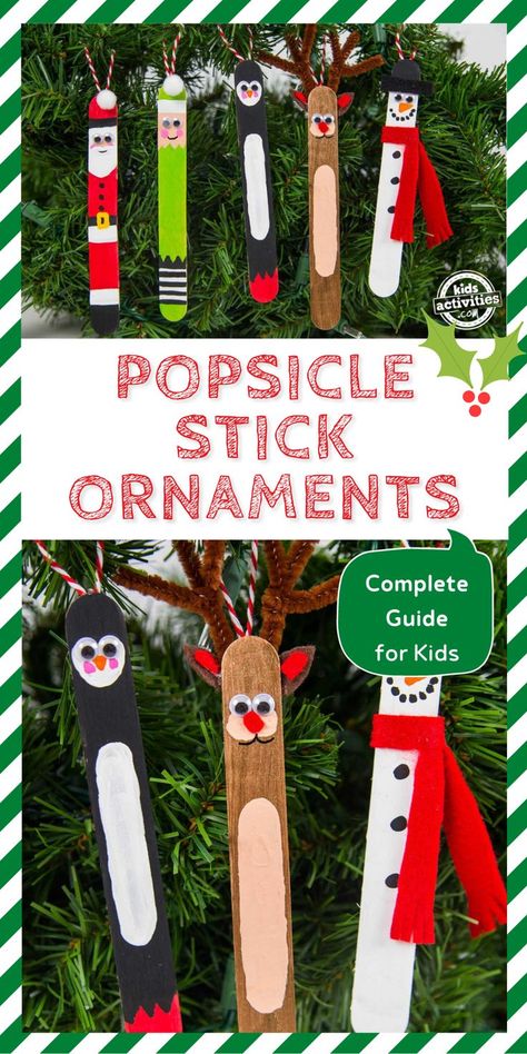 Ornament With Popsicle Sticks, Jumbo Craft Sticks Ideas Christmas, Christmas Craft Stick Crafts, Christmas Tree Diy Ornaments Kids, Popsicle Stick Magnets, Preschool Craft Stick Activities, Reindeer Craft Popsicle Sticks, Easy Holiday Ornaments For Kids To Make, Popsicle Stick Gingerbread Man