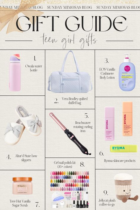 BEST Christmas Gifts for Teenage Girls Ideas (2024)! Finding gifts for teen girls can be tough, but don't worry because we've got you covered! Here are the top trending gift ideas for teenagers this holiday season. From Owala water bottles and jellycat plush toys to Byoma skincare and gel manicure kits, our teen girl gift guide has everything  she's asking for and more. Check out our latest post for more Christmas gift ideas for everyone on your list. Christmas Teen Gift Ideas Girl, Teen Girl Christmas Gift Ideas 2024, Teen Gifts For Christmas, Teenager Christmas Gifts For Girls Ideas, Teen Girl Christmas List 2024, Gift Ideas For Teen Girls Christmas, Teen Girl Gifts 2024, What To Get Teen Girls For Christmas, Gift Basket Ideas For Teenage Girl