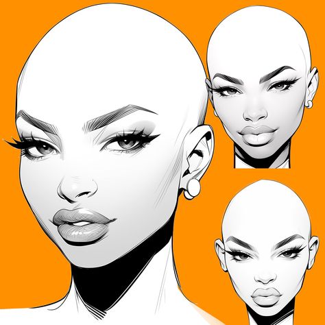 Female Face Proportions Drawing, Black Faces Drawings, Female Face Expressions Drawing, Women Head Drawing, Head Pose Reference Drawing, Character Face Expressions, Face Drawing Outline, Face Base Drawing, Female Face Reference