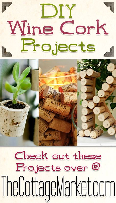 DIY Wine Cork Projects - The Cottage Market #WineCork, #WineCorkDIYProjects, #DIYWineCorkProjects Crafts With Wine Corks, Wine Cork Diy Projects, Interesting Crafts, Diy Cork, Wine Cork Projects, Wine Cork Diy, Wine Cork Art, Diy Rangement, Cork Projects