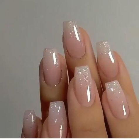 Graduation Nails Coffin Short, Wedding Nails Sparkle Ombre, Bridal Short Nails Wedding, Subtle Nails Short, Short Work Appropriate Nails, Decent Nails Simple, Sheer Gel Nails With Design, Subtle Wedding Nails For Bride, Nails For Bridesmaids Wedding