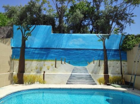 Beach Theme Backyard, Beach House Decor Living Room, Sea Murals, Ocean Mural, Beach Wall Murals, Garden Fence Art, Beach Mural, Fence Art, Wall Murals Painted