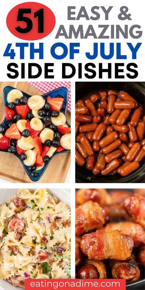 Yummy Bbq Sides, Fourth Of July Dinner Sides, All American Side Dishes, 4th Of July Appetizers For A Crowd, 4th Of July Food Ideas Side Dishes Red White Blue, 4th Of July Food Sides Bbq, Quick 4th Of July Recipes, 4th Of July Macaroni Salad, Party Food Sides Dishes