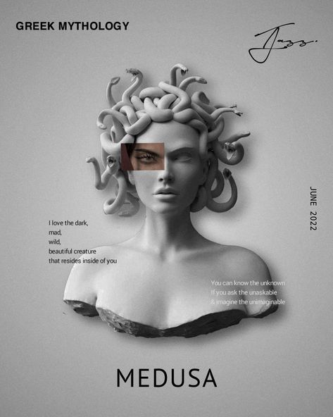 Greek God Graphic Design, Modern Mythology Art, Greek Design Graphic, Greek Mythology Graphic Design, Mythology Graphic Design, Greek Poster Design, Greek Branding, Modern Greek Gods, Medusa Poster