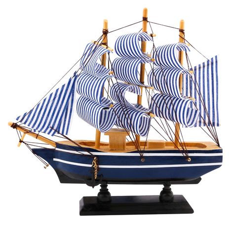 PRICES MAY VARY. The miniature sailing tall ship boat wooden model craft decor is in mediterranean style. Hand held size, approx: 20*17cm / 8*7 inches (LxH). Small tabletop decorative sailboat decor model exquisitely crafted from high quality wood and canvas. Wood ship model is fully assembled, painted blue and white sail and boat body, handcrafted sailing boat decoration. The navy blue and white color is simple and elegant, design of the creative wooden sailing ship figurine suits any room or d Sailboat Model, Boat Cake, Model Sailing Ships, Sailing Ship Model, Ocean Theme Party, Wooden Ship Models, Graduation Cake Toppers, Model Sailboat, Ship Model