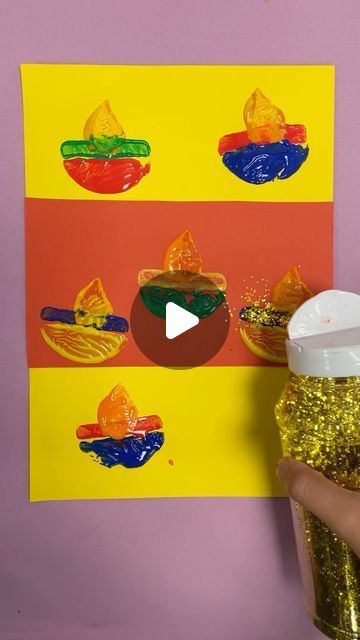 Early Years Resources on Instagram: "Time to celebrate the festival of lights! 💡

Try this budget friendly potato stamp mark making activity to create colourful Diwali Diyas 🕯️

How many can you make?

#ExploreWithEYR #Diwali #LearningThroughPlay #LearningForLess  #EarlyYearsIdeas #EarlyYears #PlayIdeasForKids #PlayOnABudget #MarkMaking" Diwali Crafts For Toddlers, Diwali Eyfs Activities, Diwali Activity For Kids, Diwali Celebration Ideas, Diwali Eyfs, Diwali Activities For Kids, Diwali For Kids, Diwali Diyas, Diwali Activities