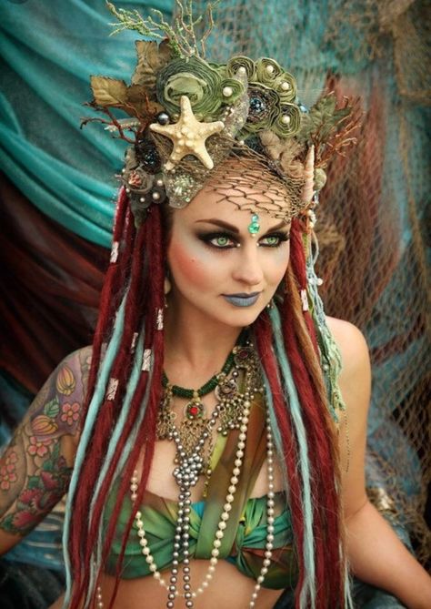 Viking Mermaid, Mermaid Parade, Halloween Fairy, Mermaid Crown, Mermaid Life, Sea Witch, Mermaid Costume, Halloween Make Up, Fantasy Costumes