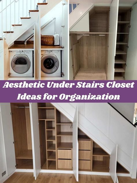 Aesthetic Under Stairs Closet Ideas for Organization - Pink Pop Design Stairs Closet Ideas, Under Stairs Closet Ideas, Ikea Under Stairs, Stair Hacks, Under Stairs Closet, Stairs Closet, Stairs Storage Ideas, Under Stairs Storage Solutions, Closet Under Stairs