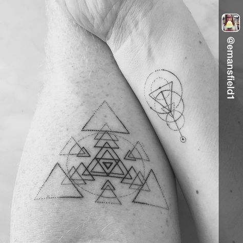 “Repost from explaining the meaning of our new tattoos. Triangle: change, intellect, strength. Circle: life-giving, spirit, wholeness. Our new…” Equilibrium Tattoo, Geometric Triangle Tattoo, Vector Equilibrium, Geometric Tattoo Meaning, Tattoos Meaning Strength, Triangle Tattoo Meaning, Dr Woo, Tattoo Couple, Couples Tattoo Designs