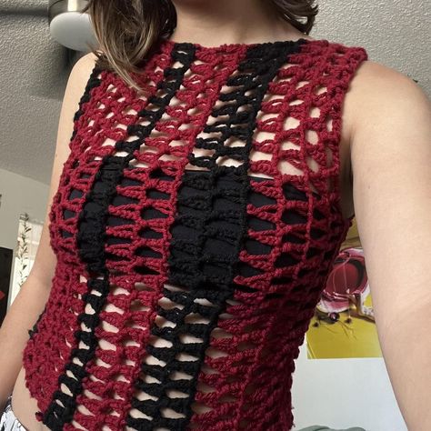 black and red two sided crochet mesh tank!!
🦇 1 of... - Depop Black And Red Crochet, Red Crochet Top, Red And Black Top, Black Crochet Top, Red Crochet, Mesh Tank Top, Crochet Inspo, Black Crochet, 1 Of 1