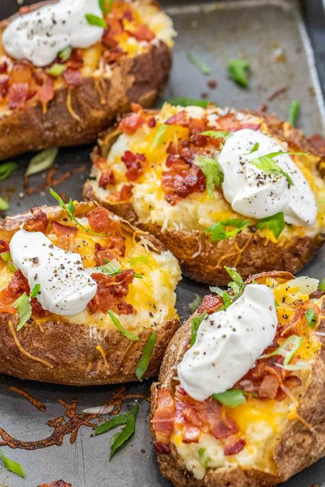 Stuffed Loaded Baked Potato, Potato With Cheese And Bacon, Only Baked Potatoes, Best Stuffed Baked Potatoes, Stuffed Baked Potato Dinner Ideas, Oven Baked Loaded Potatoes, Healthy Jacket Potato, Loaded Stuffed Baked Potatoes, Twice Baked Stuffed Potatoes