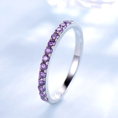 Amethyst wedding band white gold pave eternity wedding ring in 925 sterling silver natural birthstone matching band stacking ring - BBBGEM Amethyst Wedding Band, Gold Stacking Rings Wedding, Amethyst Wedding Rings, Wedding Band White Gold, Birthstone Promise Rings, Eternity Wedding Ring, Amethyst Wedding, Cheap Engagement Rings, Wedding Rings Rose Gold