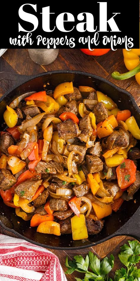 Steak With Peppers And Onions, Steak Peppers And Onions, Pepper Steak And Onions, Steak Peppers, Steak Sides, Steak And Broccoli, Fried Peppers, Pepper Steak Recipe, Steak And Onions