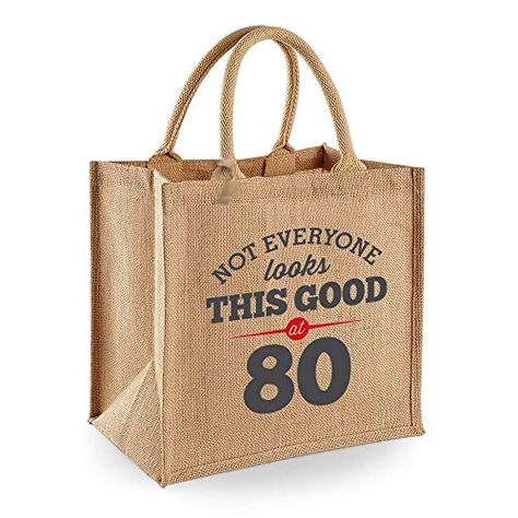 80th Birthday Keepsake Gift Bag Present for Women Novelty Jute Shopping Tote Totes Ideas, 100 Birthday Gifts, 65th Birthday Gift, 90th Birthday Gifts, Birthday Bag, Birthday Keepsakes, Birthday Gift Bags, 80th Birthday Gifts, 65th Birthday