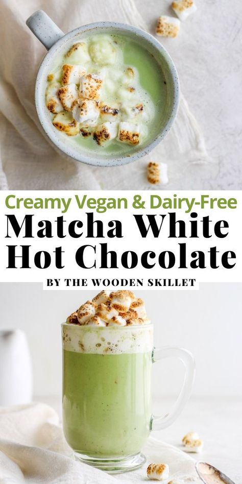 Matcha White Hot Chocolate, White Chocolate Matcha Latte, Hot Matcha Recipe, Vegan Matcha Recipes, Matcha Drink Ideas, Matcha Recipe Drinks, Hot Chocolate Smoothie, Hot Matcha Latte, White Chocolate Matcha