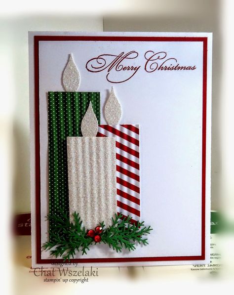 Stampin' Up! ... handmade Christmas card from Me, My Stamps and I ... clean and elegant look ... trio of candles on punched foliage ... luv the corrugated texture ... glitter paper flames ... gorgeous calligraphic font New Years Stickers Free Printable, Stampin Up Christmas Cards 2019-2020, Easy Handmade Christmas Cards, Handcrafted Christmas Cards, Boss Mom, Card Inspo, Beautiful Christmas Cards, Homemade Christmas Cards, Christmas Card Crafts