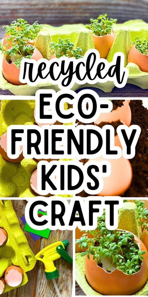 These DIY recycled egg shell gardens are perfect eco-friendly activities for kids, recycled kids crafts, and fun nature crafts for spring activities or summer activities for kids! Great for nature themes! Outside Ideas For Kids, Garden Activities For Kids, Ideas For Kids Activities, Shell Craft Ideas, Diy Ideas For Kids, Ecofriendly Crafts, Earth Day Projects, Recycled Crafts Kids, Eco Crafts