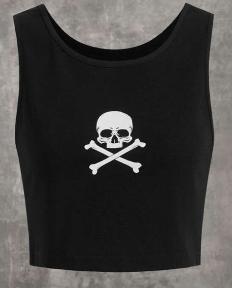 Skull Aesthetic Outfits, Skull Crop Top, Skull Tank Top, Skull Top, Teen Style, Skull Clothing, Skull Fashion, Design Clothes, Skull And Bones