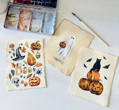 These art postcards were drawn by me with high-quality materials, on handmade cotton and toned paper . size: 8x6 inches/20,5x 15,5 cm. Watercolour Postcards, Black Cat Spooky, Watercolor Christmas Cards Diy, Handmade Postcards, Diy Postcard, Halloween Watercolor, Art Postcards, Fall Mood, Bullfinch