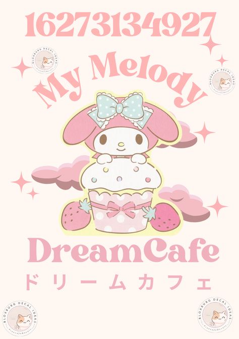 Cafe Menus For Bloxburg, My Melody Decals Bloxburg, Hello Kitty Cafe Bloxburg, Bloxburg Cafe Decals Codes, Cafeteria Bloxburg, Sanrio Cafe, Cafe Hello Kitty, Cafe Icon, Bloxburg Decals Codes Aesthetic