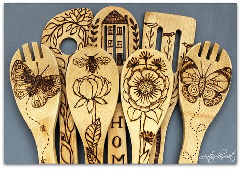 Explore Regina Lord (creative kismet)'s photos on Flickr. Regina Lord (creative kismet) has uploaded 6488 photos to Flickr. Wood Burn Spoons, Kitchen Spoons, Wood Burn Designs, Spoon Crafts, Spoon Art, Woodburning Projects, Pyrography Art, Wood Burning Crafts, Wood Burning Patterns