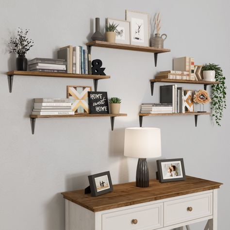 Hanging Book Shelves, Bookshelves Living Room, Picture Shelf, Floating Bookshelf, Rustic Wall Shelves, Shelves For Wall, Wall Shelving Units, Floating Wall Shelf, Wall Shelving