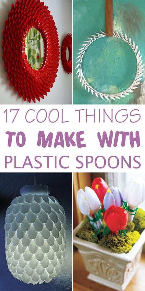 From toys to accessories to beautiful home decor, these creative plastic spoon craft projects are sure to delight you. Spoon Art Diy, Diy Spoon Mirror, Plastic Spoon Art, Fork Crafts, Spoons Diy, Plastic Spoon Crafts, Spoon Craft, Silverware Crafts, Spoon Crafts