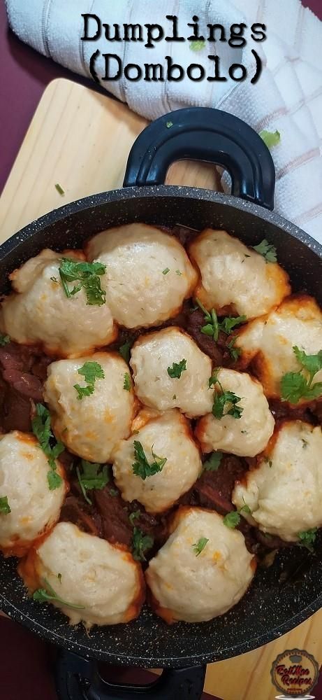 Dumplings (Dombolo) Recipe: https://youtu.be/j_rFtTIjZ7s

In South Africa, Dumplings (Dombolo) is known to be steamed bread which is cooked over curries or stews. Dumplings out of South Africa is usually known as an Asian dish so don't mistaken the South African version for that as they are not quite the same.