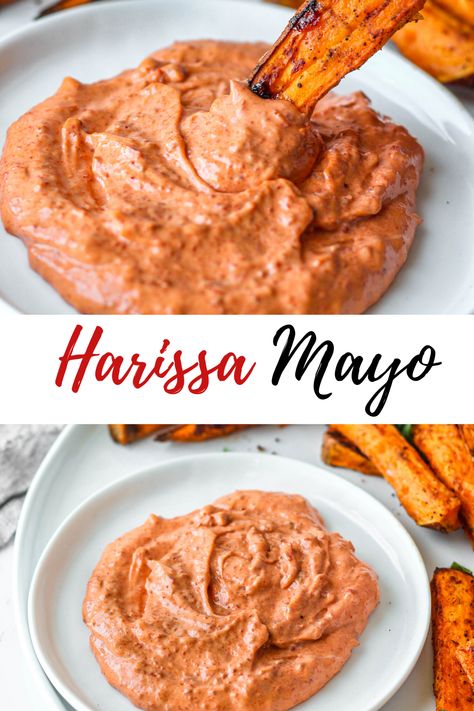 Like spicy dipping sauces? This Harissa Mayo is just the thing for you! Just two ingredients, Harissa Paste and Mayo combine to make this dipping sauce perfect for sweet potato fries, chicken tenders, anything! Harissa is a flavorful spicy paste with deep smoky flavors. Not just heat, you get flavor with Harissa too! One of my favorite sauces. Harissa Mayo, Teppanyaki Recipe, Spicy Chicken Tenders, Tomato Spread, Creamy Dipping Sauce, Burgers Chicken, Yogurt Dipping Sauce, Harissa Recipes, Easy Dipping Sauce