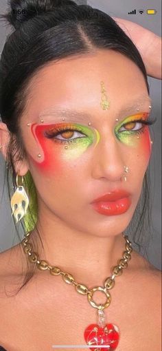 Eccentric Eye Makeup, Bold Colorful Makeup, Eccentric Makeup Looks, Maximalist Makeup Looks, Rainbow Graphic Liner, Dopamine Makeup, Exotic Makeup Looks, Weird Makeup Looks, Colorful Face Makeup