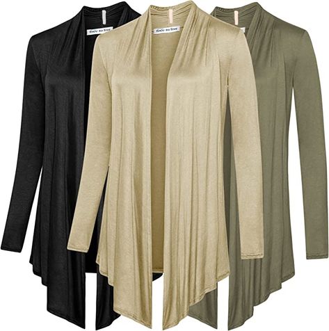 Free to Live 3 Pack Women's Long Sleeve Cardigans - Open Front Drape Lightweight Knit Sweater at Amazon Women’s Clothing store Lightweight Cardigan Summer, Women Long Cardigan, Shrug For Dresses, Cardigan For Women, High Waisted Maxi Skirt, Summer Sweaters, Outfit Inspiration Fall, Casual Cardigans, Sweater Brands