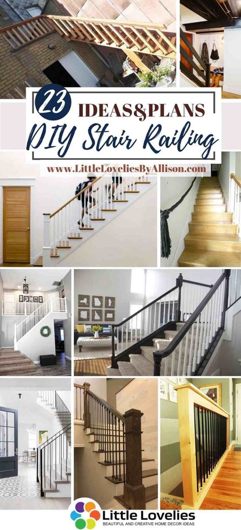 23 DIY Stair Railing Projects - How To Build A Railing For Staircase Staircase Rail Makeover, Easy Railing For Stairs, Update Old Stair Railing, Diy Stairway Railing, Top Of Stairs Railing Ideas, Rails For Stairs Indoor, Indoor Staircase Railings, Stairway Handrail Ideas, Redoing Stair Railing Banisters