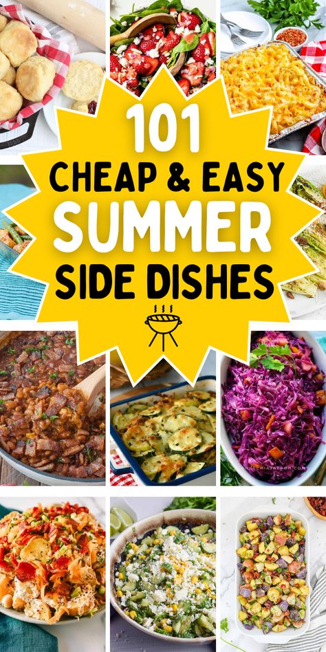 bbq side dishes for a crowd Best Cookout Side Dishes Easy, Summer Bbq Food Side Dishes, Picnic Side Dish Ideas, Easy And Cheap Side Dishes, Easy Summer Sides For Bbq, Hot Weather Potluck Dishes, Spring Cookout Foods, Side Items For Bbq, Good To Take To A Party