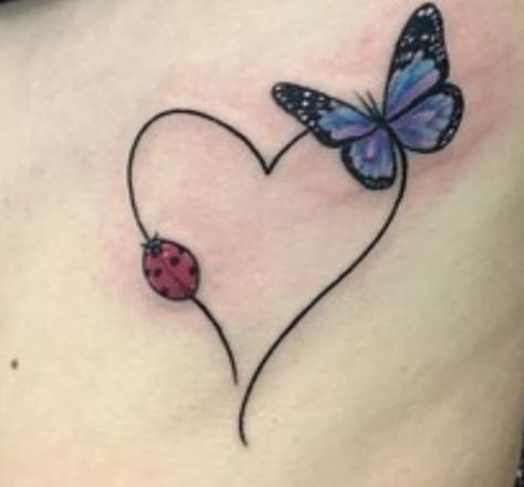 Butterfly And Ladybug Tattoo, Kid Tattoos, Locket Tattoos, Mother Tattoos For Children, Mum Tattoo, Ladybug Tattoo, Butterfly Tattoo Stencil, Matching Tats, About Butterfly